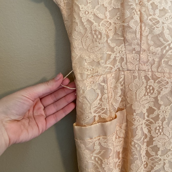 Vintage Light Pink Lace Midi Short Sleeve Dress 1950’s Cocktail - Picture 3 of 15